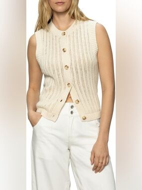 Sanctuary NWT Pointelle Stitch 100% Cotton Button-Up Sweater Vest